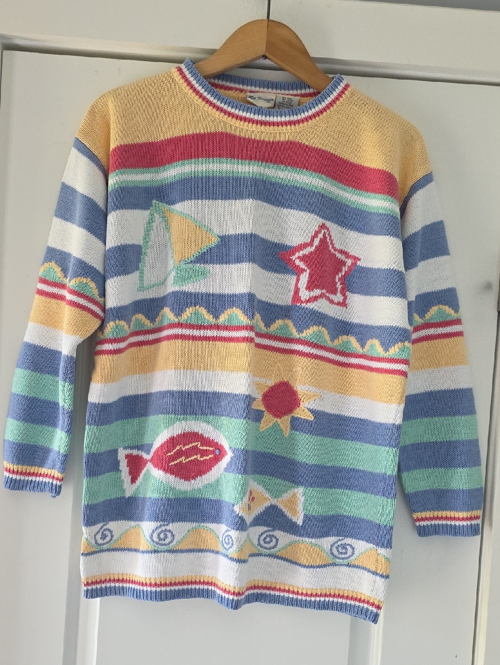 VINTAGE TwoTwenty Pastel Striped Knit Sweater in Blue, Pink & Cream